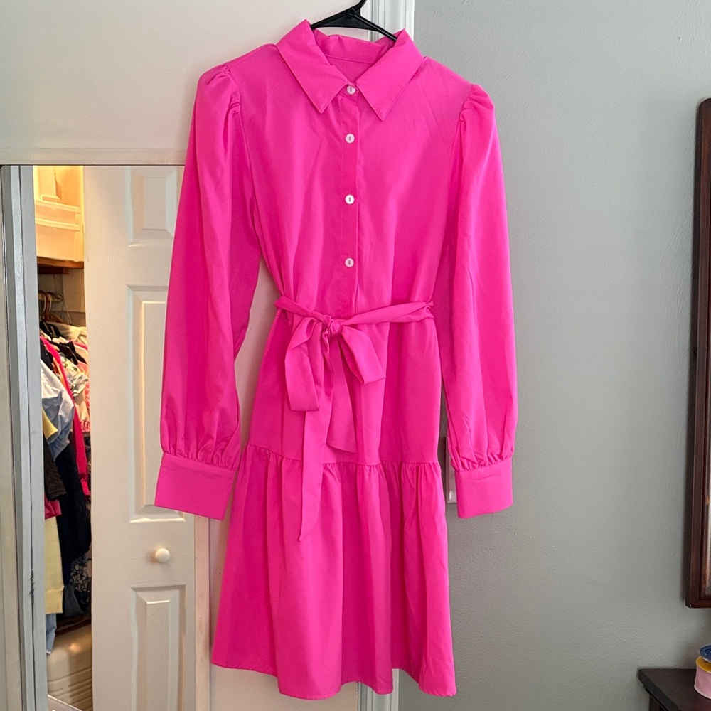 Bright Pink Button-Up Dress